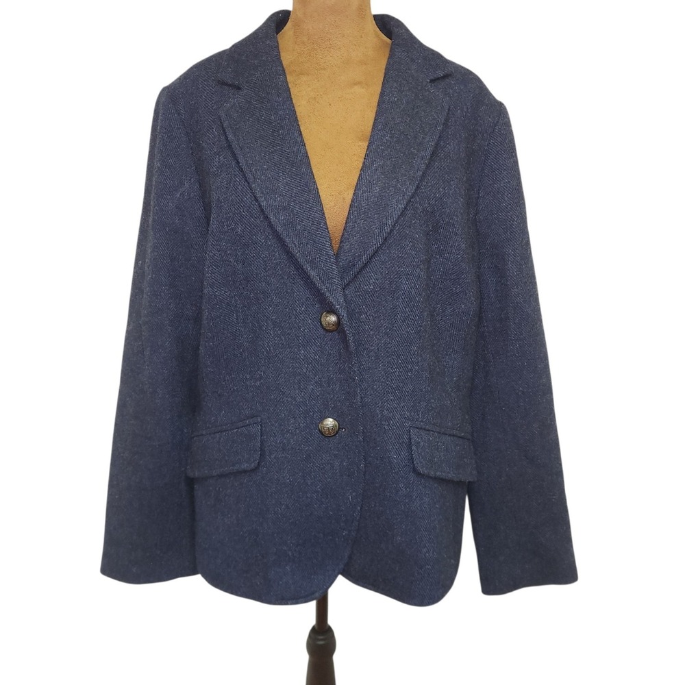 Talbots Tweed Blazer Professional Aberdeen Wool Blend Academia Navy Blue Size 14